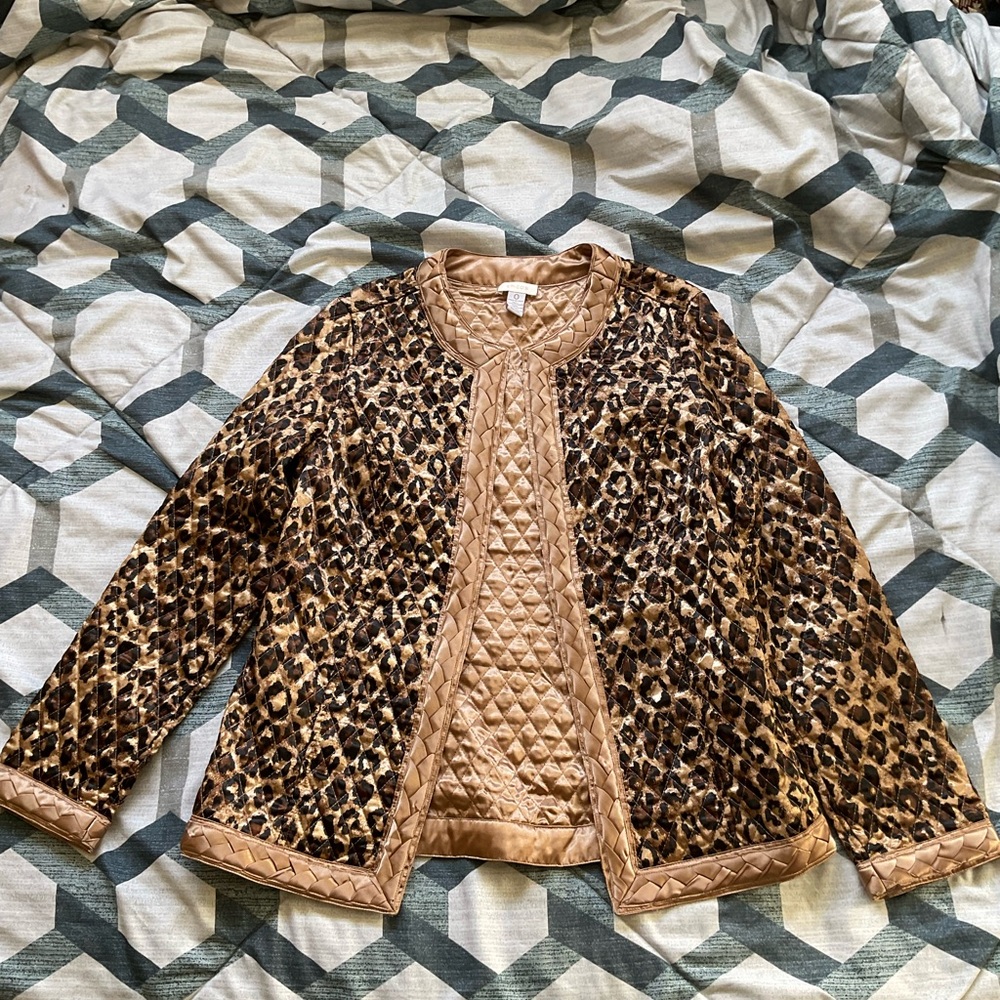 Chico’s Leopard Print Quilted Jacket Size Fits Small